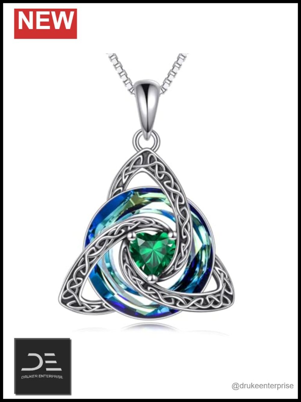 Celtic Knot Necklace 925 Sterling Silver Triquetra Crystal Pendant Irish
